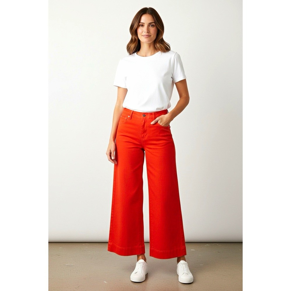 CIDER Women’s Orange Cotton Twill High Rise Wide-Leg Cropped Pocket Pants XL